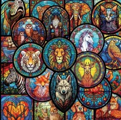 10pcs Cartoon Style Stain Glass Window Stickers-Journal, DIY Cards & Craft