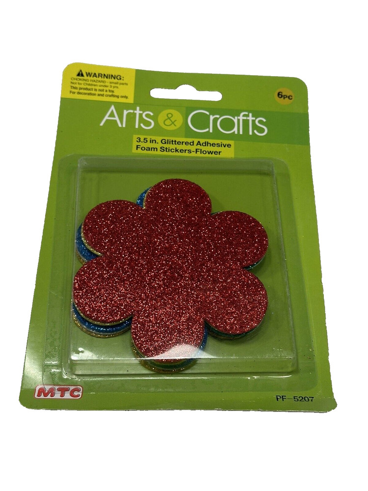 arts & crafts FOAM STICKER SHAPES 6 count glitter FLOWERS