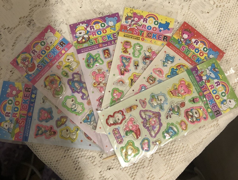Bulk 6 Morning Glory Raa Raa Bear Roo Roo Bear Puree Bear Sticker Sheets Vintage