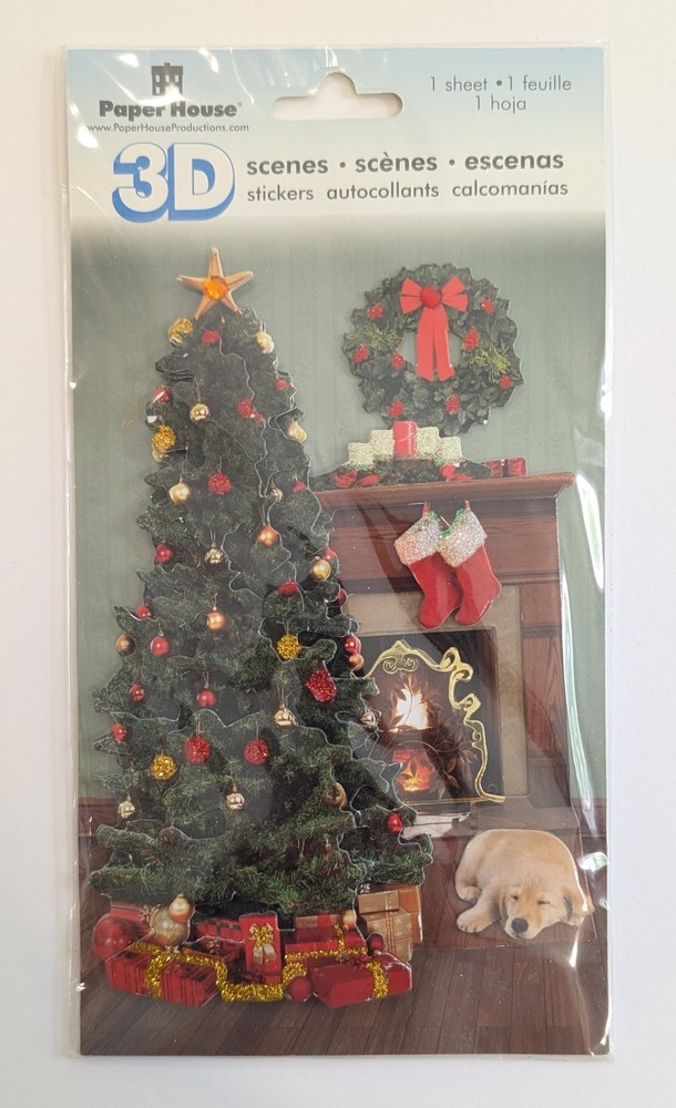 Christmas Tree & Fireplace 3D Scene Scrapbooking Sticker by Paper House RARE