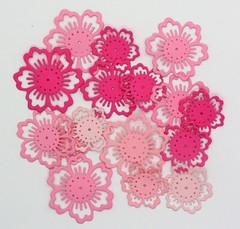 Lacy Flowers Paper Die Cut Embellishments scrapbooking 20 pc Grey Pink