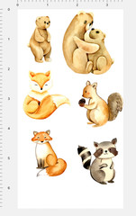 Woodland Animal Sticker Sheet Watercolor Bear Fox Raccoon Squirrel Vinyl Decals