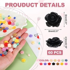 8mm Resin Rose Flatback Charms, 60 Pcs Cabochon Embellishment, Mixed Colors