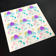 9 mod UNICORN SANDYLION PRINCESS vintage UNCUT sticker PRISM prismatic glitter