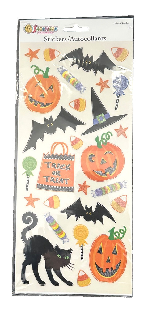 RARE 2008 Sandylion Large Sheet Package of 27 Glitter HALLOWEEN Stickers ~ NIP
