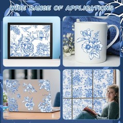 Blue Flower Rub on Transfers for Crafts – 6 Sheets 12 x 8 inches,