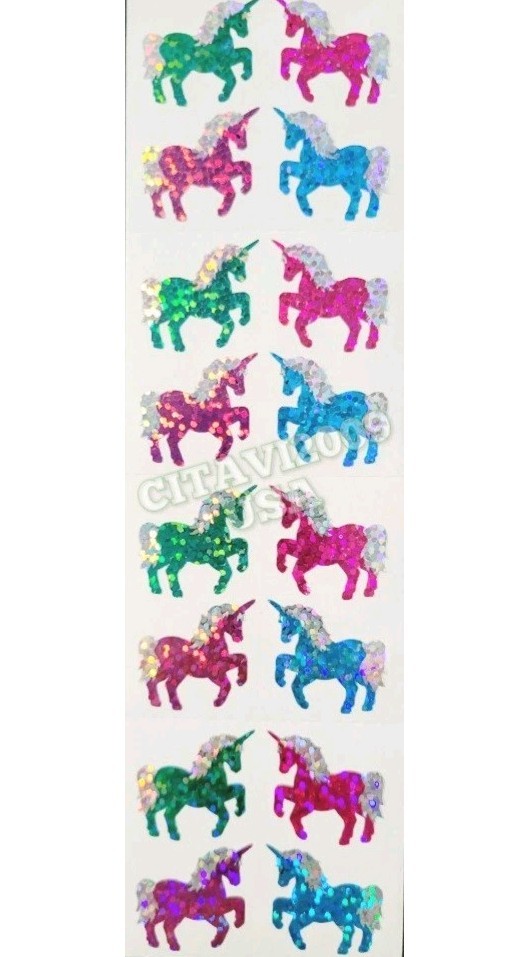 JILLSON & ROBERTS HAMBLY STICKERS PRISMATIC GLITTER MULTICOLOR MINI UNICORNS