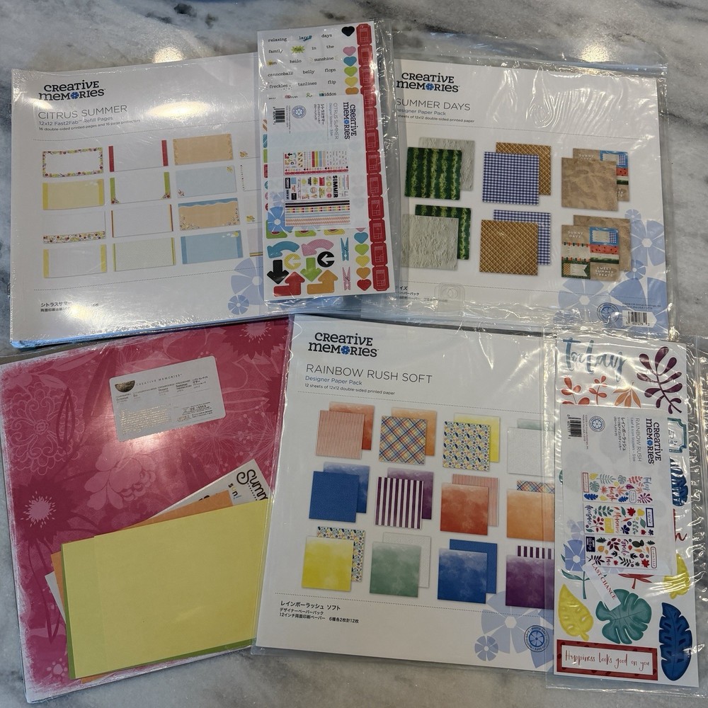 Creative Memories Summer 12×12 Lot Fast2Fab Pages Paper Stickers Embellishments
