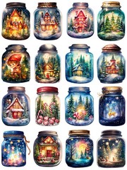 Christmas Magic Jar Winter House Scenery Stickers Stationery Scrapbooking Craft