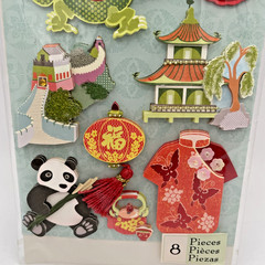 K&Company Scrapbook Stickers 3D «Happy Trails China» Grand Adhesions 8 Stickers