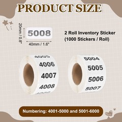 0.8×1.6″ Inventory Sticker, 2 Roll 4001-5000 & 5001-6000 Number Label 2000 Tags