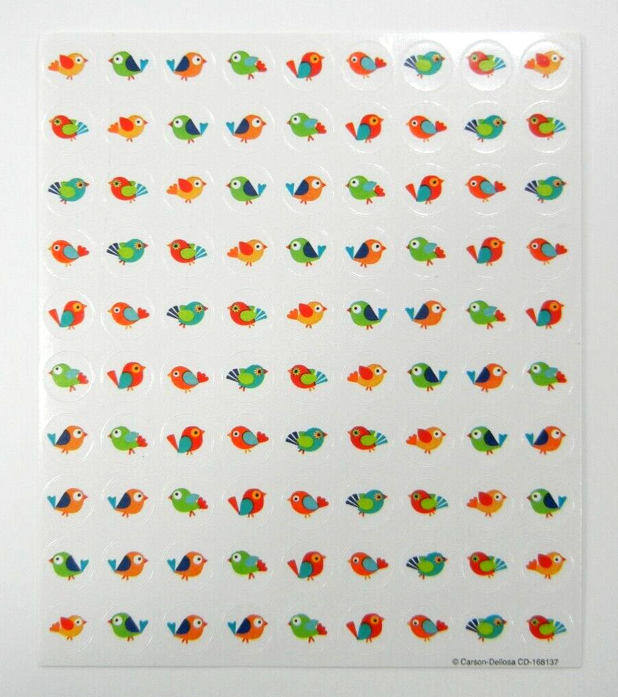Mini Boho Birds Round Stickers Carson Dellosa