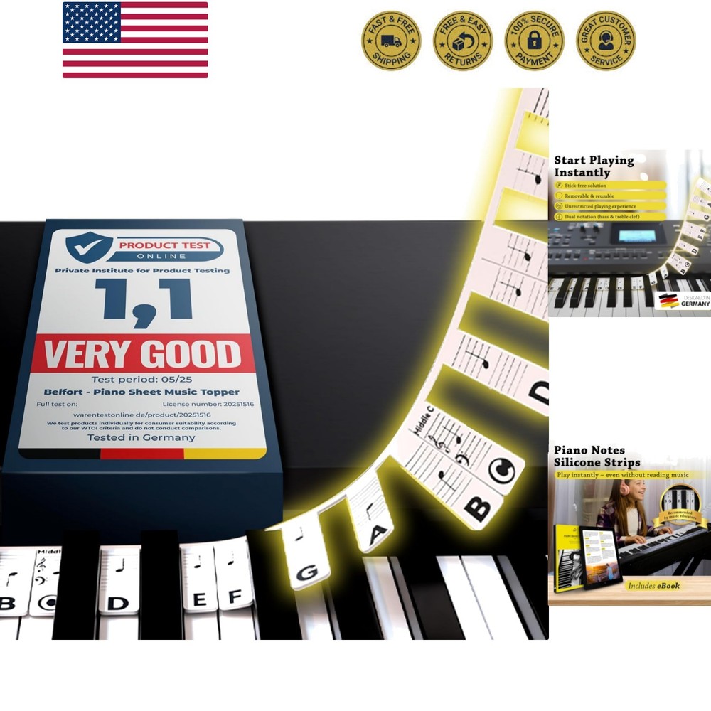 Removable Piano Stickers – Reusable Silicone Strips – Note Labels for 88 Key …