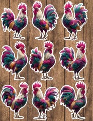 Colorful Rooster Die Cut Vinyl Stickers Set Scrapbooking Laptop Water Bottle