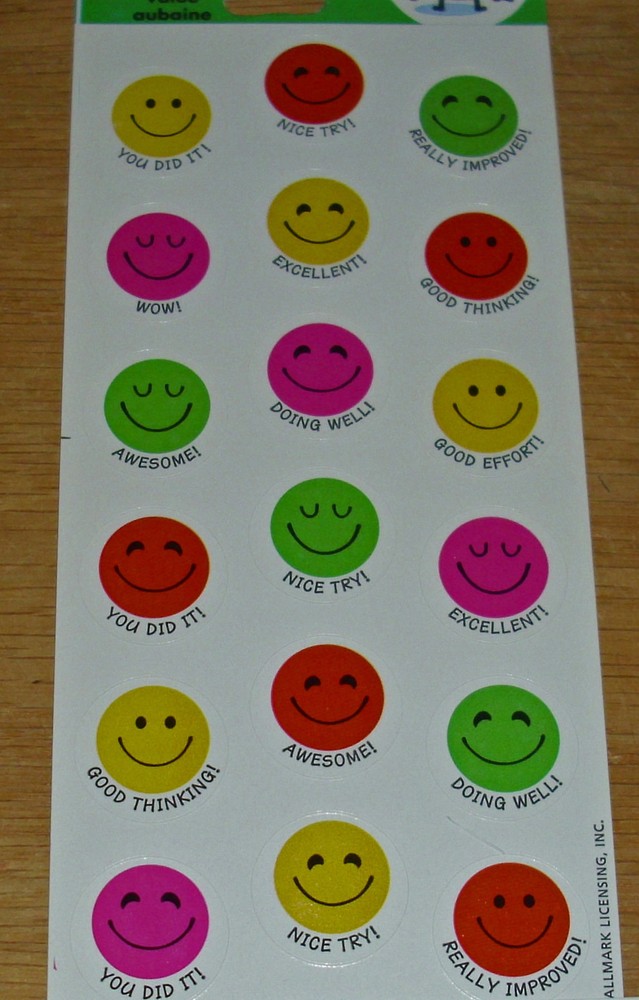 Hallmark Reward Stickers Smiley Happy Faces 1 Sheet 18 Pieces Free Ship Over $15