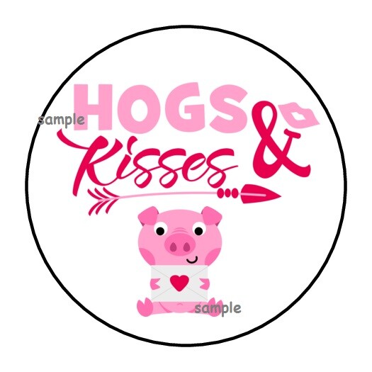 30 HUGS HOGS AND KISSES PIG VALENTINE’S ENVELOPE SEALS LABELS STICKERS 1.5″ GIFT