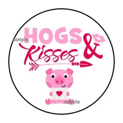30 HUGS HOGS AND KISSES PIG VALENTINE’S ENVELOPE SEALS LABELS STICKERS 1.5″ GIFT