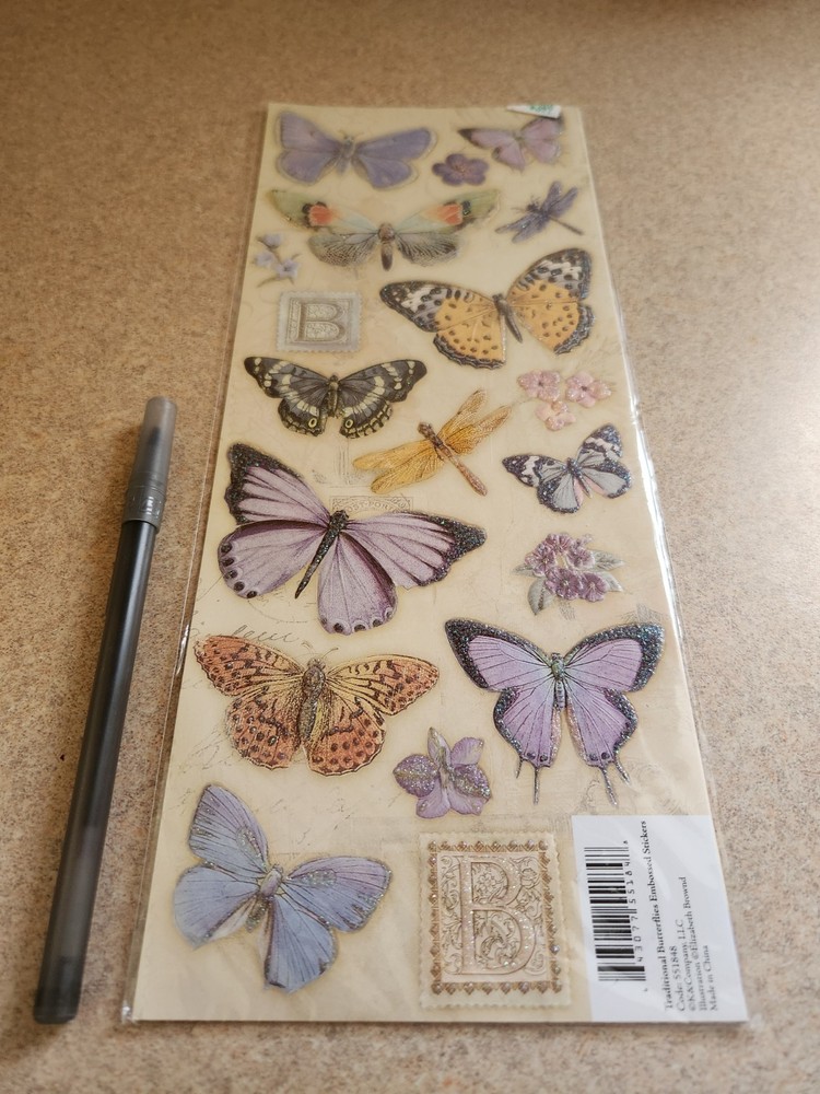 K & Company/Elizabeth Brownd~Traditional Butterflies Embossed Stickers
