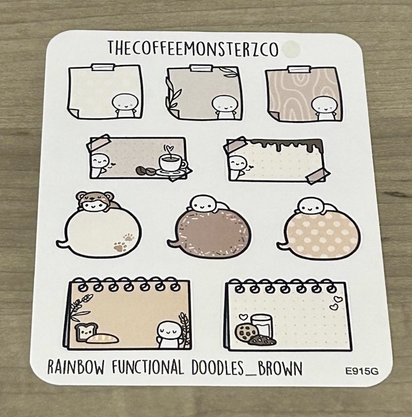 TheCoffeeMonsterzCo Rainbow Functional Doodles Brown Sticker Sheet TCMC Stickers