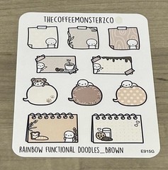 TheCoffeeMonsterzCo Rainbow Functional Doodles Brown Sticker Sheet TCMC Stickers