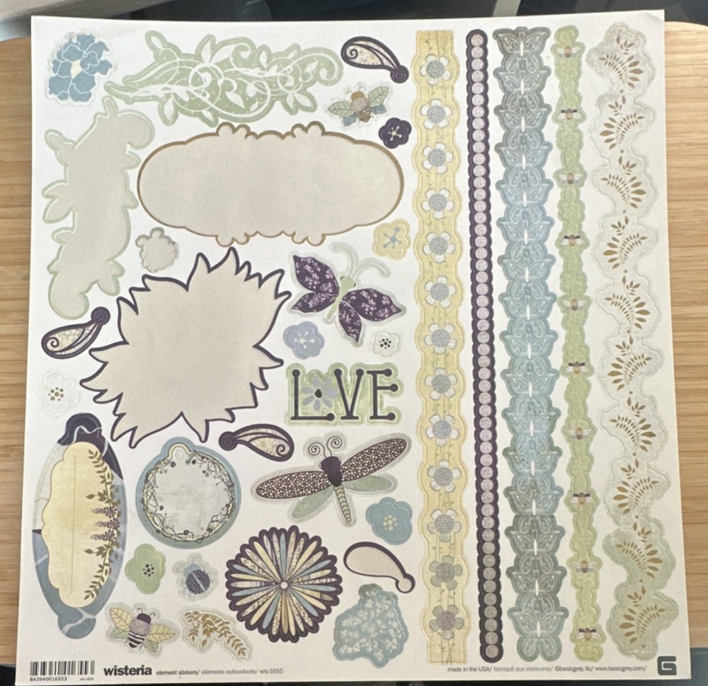 BasicGrey Wisteria Element Dimensional Stickers Multicolor Flowers used