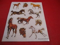 Various Horses Hallmark Cards Sticker Sheet Horse Colt White Brown Retro #P