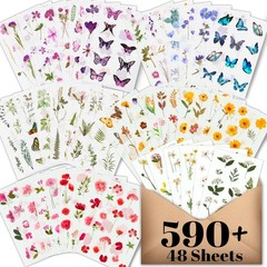 48 Sheets Flower Stickers, Decoive Wildflower Stickers, Scrapbook, Multicolor