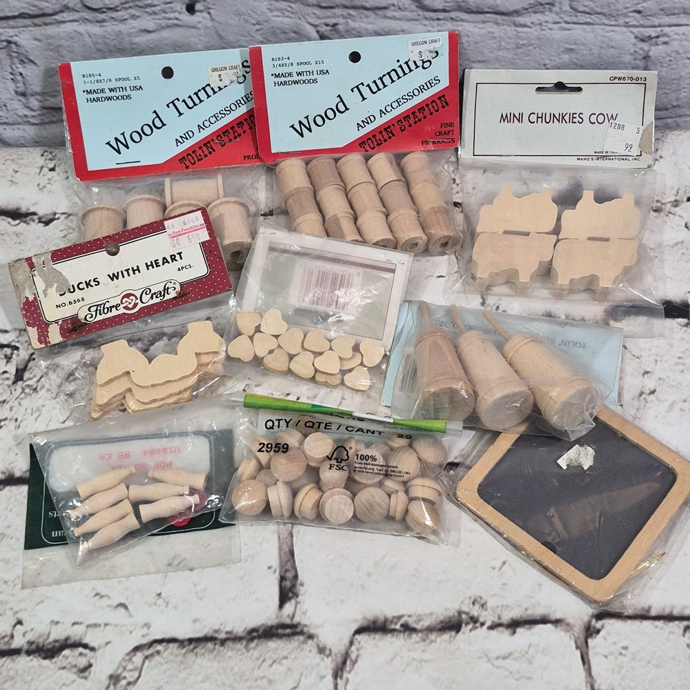 Vintage Wooden Items Spools Cows Churns for Crafting Folk Art Country Crafts Lot