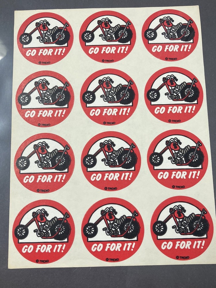 Vintage 1980’s TREND SCRATCH N SNIFF STICKERS Motorcycle GO FOR IT 1 Sheet Rare