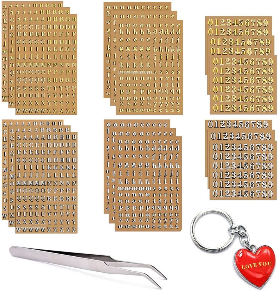 Small Letter Stickers for Resin,Mini Gold/Silver Letter Stickers Meta ,18 Sheets