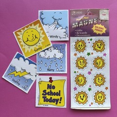 Vintage 90s Trend 1991 Post Play Sun Magnets & Classroom Calendar Weather Lot