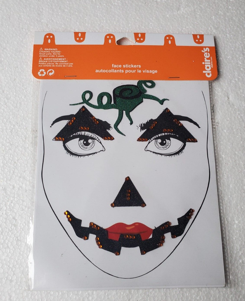 Claire’s Halloween Face Gem Stones Adhesive Stickers, Pumpkin Costume Accessor