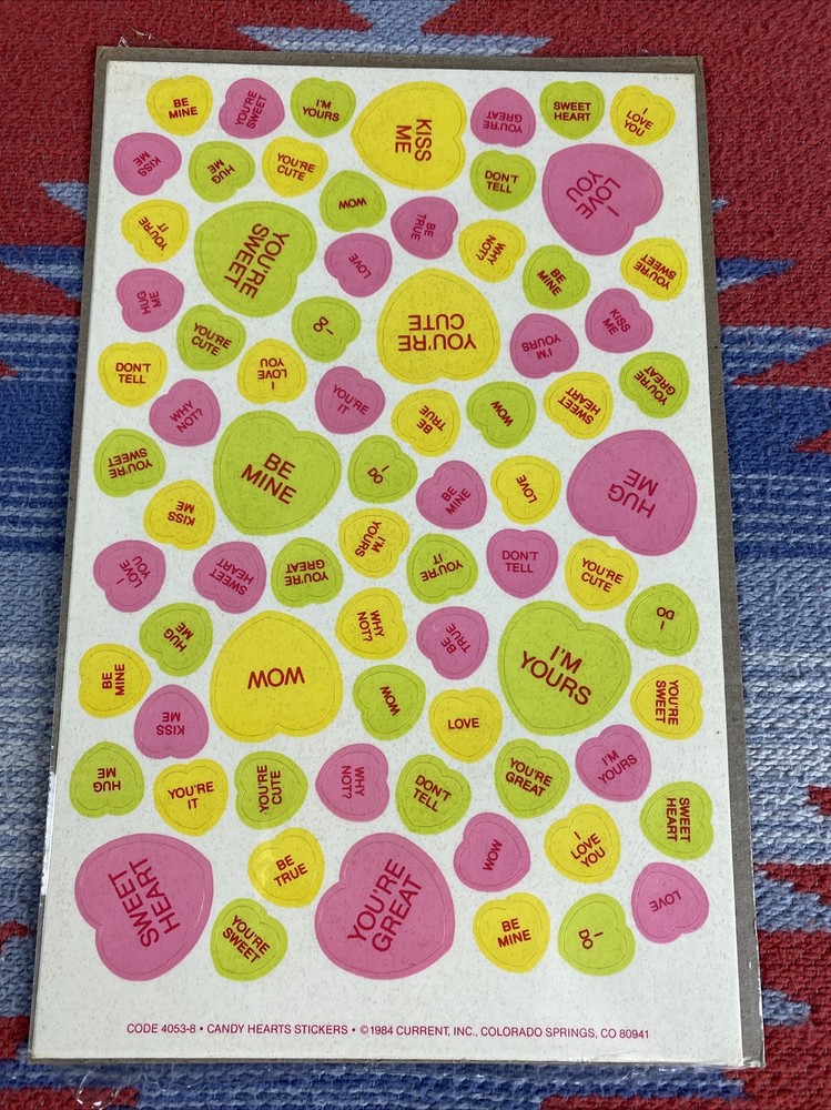 Current Inc 1984 Vintage Stickers Valentines Day Candy Hearts