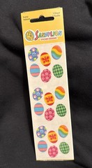 Rare vintage Sandylion sticker fuzzy velour Easter eggs multi-colored eggs
