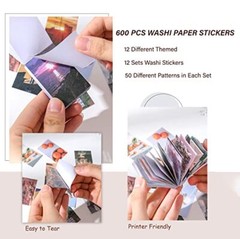 12 Sets 600 Sheets Washi Stickers for Journaling, Daily Quote Flower Chic Style