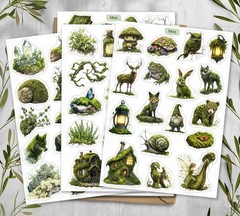 Moss Stickers. Whimsical Forest Sticker sheet. Planner, Scrapbooking 345