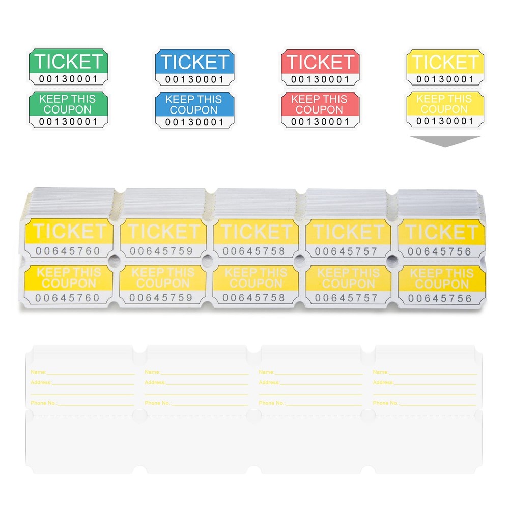 250 PCS Yellow Double Raffle Tickets 50/50 Lottery Door Prizes