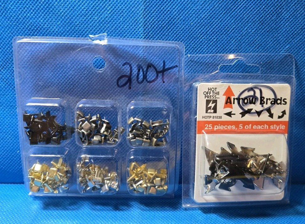 2 Pks Scrapbooking Brads Squares & Arrows Embellishments 220+ Pieces. TB62