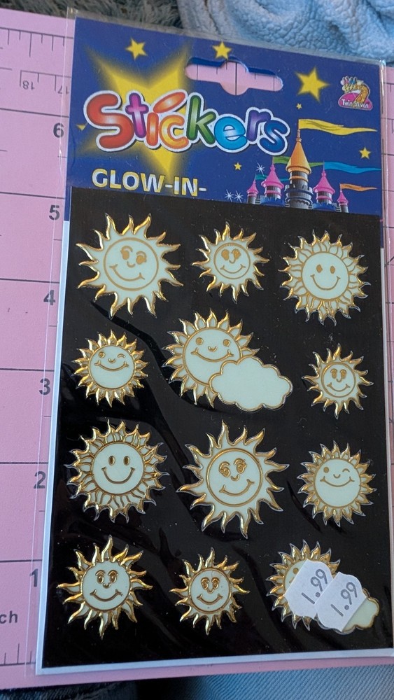 Vintage Stickers Glow In The Dark Suns Twin Seven 1 Sheet New Pack
