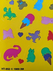 Vintage 1980s Bear Cat Dinosaur Ice Cream Unicorn Sticker Sheet NEW 3M