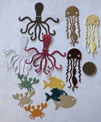 SEA ANIMAL Die-Cuts(8pc)Octopus •Shells•Ocean•Jellyfish•Fish•Crabs•Sand•Vacation