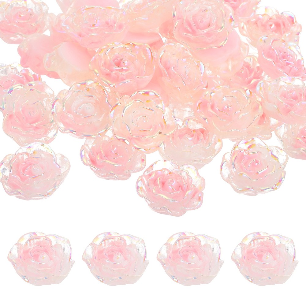 23mm Resin Rose Flatback Charms, 40 Pcs Flatback Cabochon, Gradient Light Pink