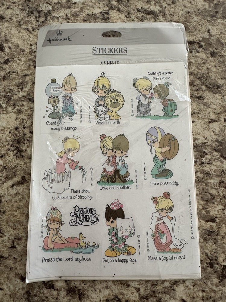 Hallmark Precious Moments Vintage Stickers 1992 3 Full Sheets Original Package