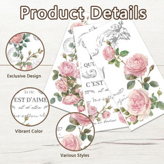 3 Sheets Pink Floral Rub on Transfers for Crafts Retro Decorative Patterns Furni