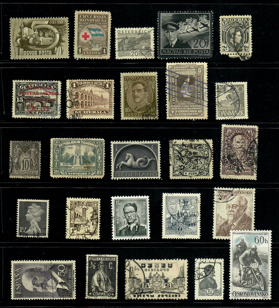 25 Black Gray Charcoal Worldwide Used Stamps Color Lot — Crafts Art (WM301)