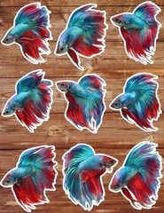 Betta Fish Die Cut Vinyl Stickers Set Scrapbooking Laptop Waterbottle