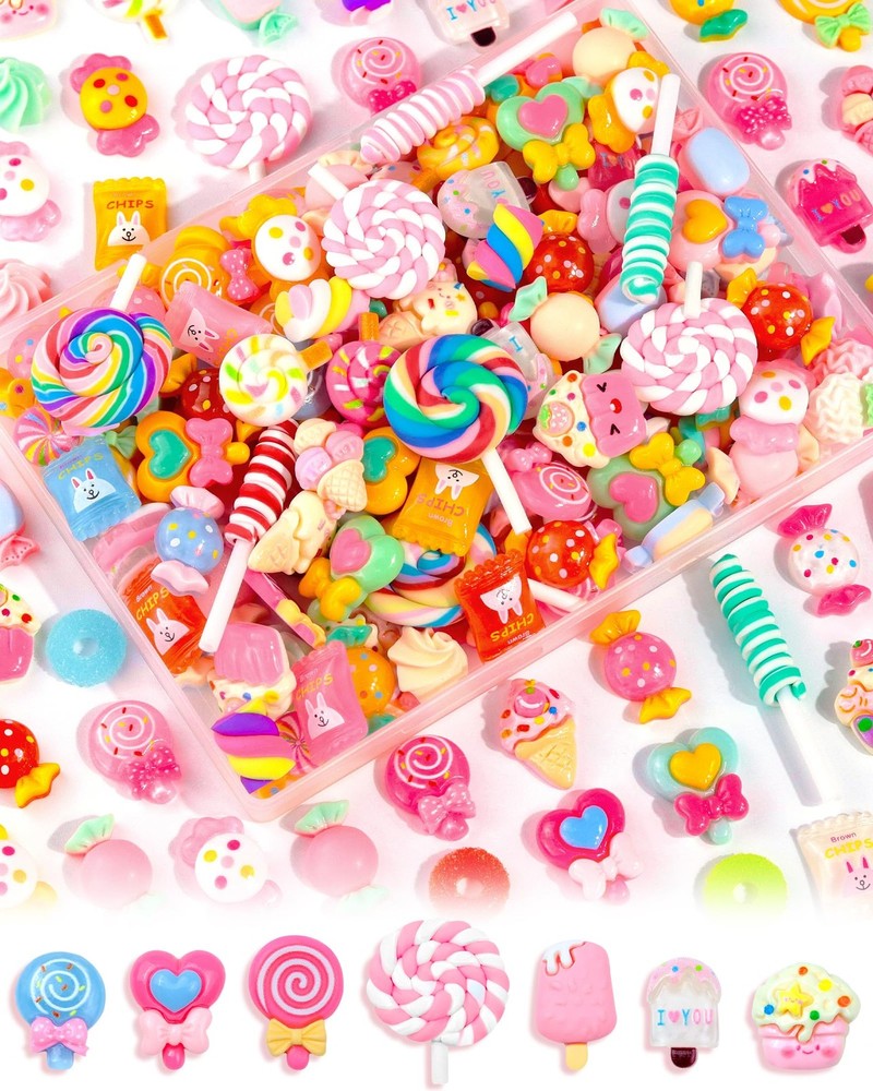 120 Pcs Cute Candy Slime Charms Kawaii Flatback Resin Charms for DIY Phone Case