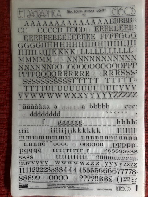 5 Letraset INSTANT LETTERING Transfer Letters 36pt Tiffany Light NICE !