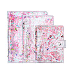 A6 Sticker Book Binder 6 Ring Reusable Pages 20 Sheets Glitter Sequin Japan NEW