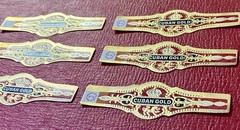 Lot of 6 1920s Vintage Cuban Gold Cigar Bands – Pristine NOS – Red & Gold Gilt
